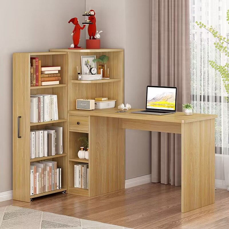 儿童写字桌书架一体组合实木简约现代学生电脑桌落地家用学习书桌