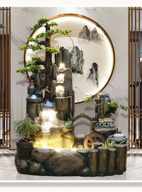 中式假山流水喷泉摆件新款庭院客厅迎客松落地R招财水幕墙开业礼