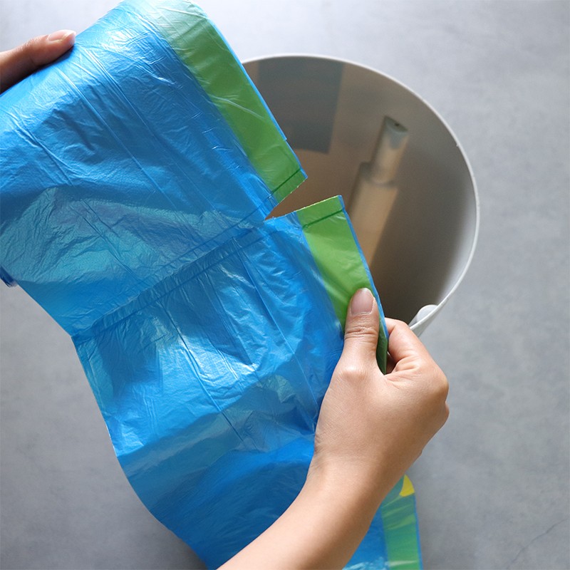 e洁600只垃圾袋自动收口加大加厚大卷装提绳式塑料袋