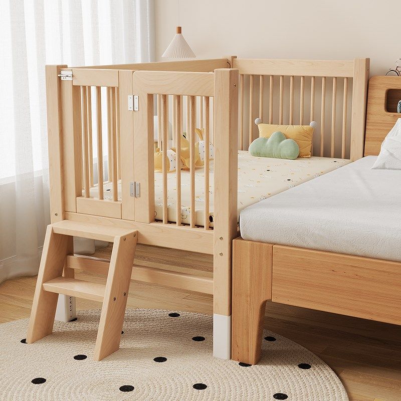 高低可调榉木儿童拼接床带护栏加宽床拼接床边宝宝婴儿床实木小床,住宅家具,儿童拼接床,淘宝优惠券,粉丝福利购,淘宝优惠卷