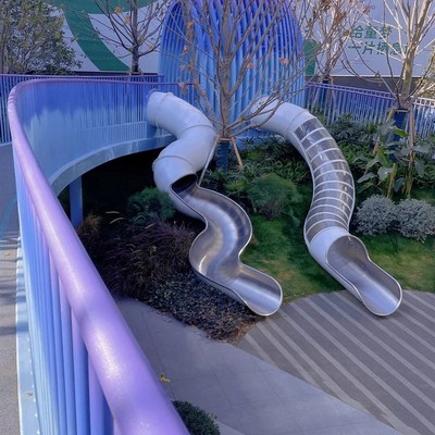 不锈钢滑梯钻洞公园商场儿童爬网大型户外游乐设备无动力幼儿设施