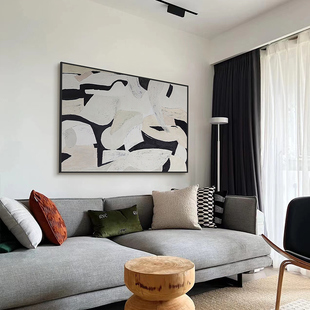 巨幅侘寂风装饰画黑白抽象艺术客厅沙发背景落地画高级感卧室挂画