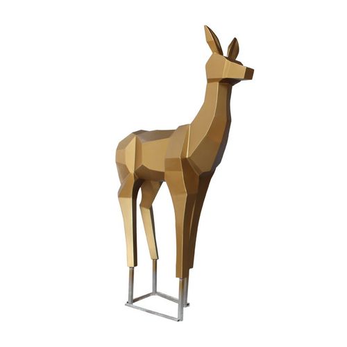 户外大型不锈钢鹿雕塑 抽象切面几何鹿 公园园林景观不锈钢动物