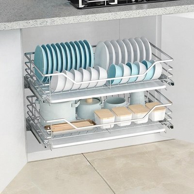 浅柜拉篮400深350碗篮550橱柜650拉拦304不锈钢800抽屉式阻尼双层