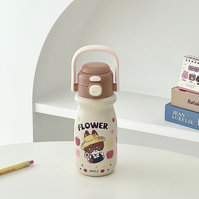 可爱手提保温杯316不锈钢带吸管双饮口高颜值女生可携式随行水杯