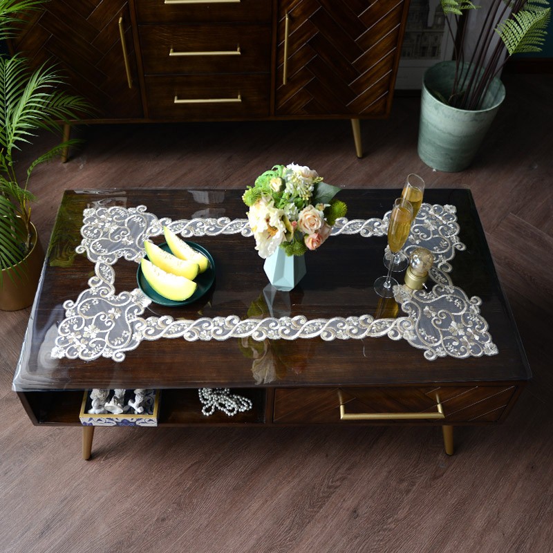 pvc桌垫防水防油软玻璃餐桌布免洗茶几台布透明蕾丝水晶板防尘垫