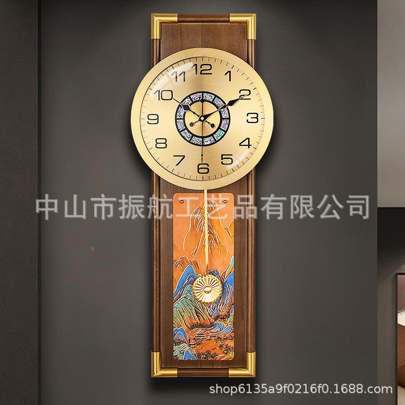 新静中式黄铜福鹿挂钟客厅软古装实木钟表艺术壁典SNF石英钟轻奢