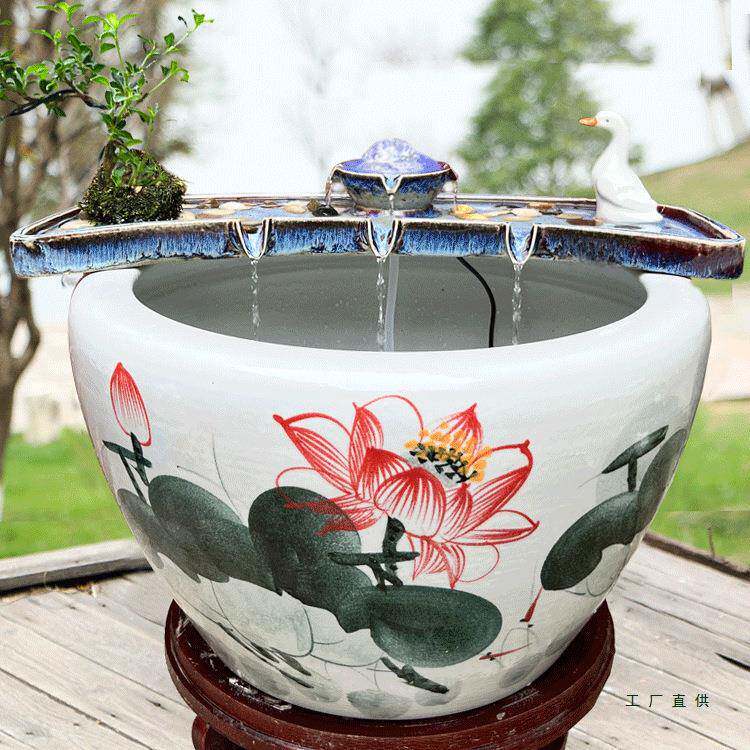 槽流水生财循环水陶过瓷鱼滤缸循环流水摆件增氧石UHO微景观造景
