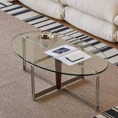 包豪家代斯复古不用锈钢茶几椭圆形客厅钢化NYG玻璃茶桌简约现小