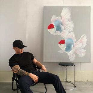 鸿当头小运众艺术baisir客厅装饰画好运道锦廊鲤新中式卧室书房走