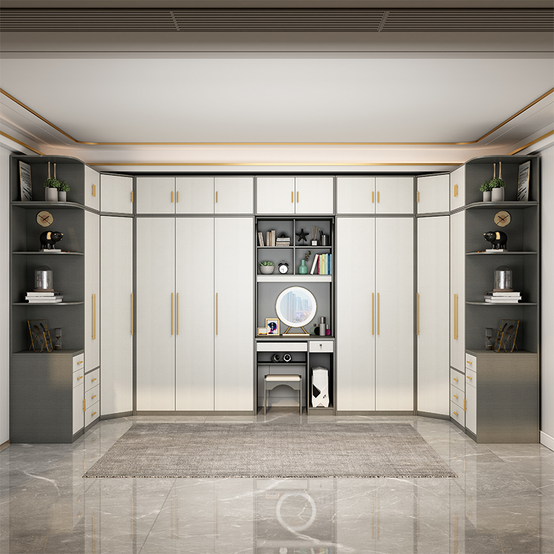 转角衣柜家用卧室书桌o一体组合l型带梳妆台90度L型衣帽间收纳衣