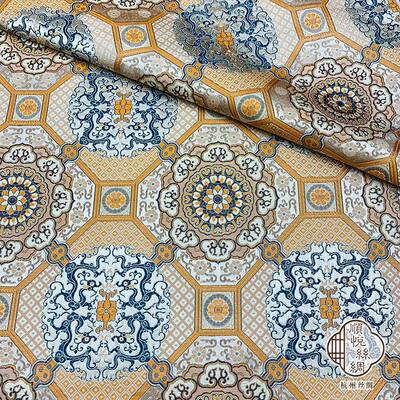 民族真丝风HZA服花布料汉蒙古袍布料真丝提织锦缎唐装旗袍面料