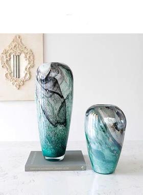 轻玻奢琉璃水培璃花瓶美式样板房现代创意饰品客厅插TB-62896花花