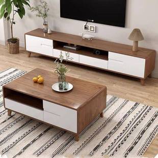 电视客厅家用落地简约现代茶机几2组合小BEL户型实木205新款 电视