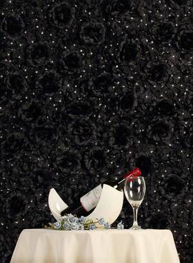 仿真WB-ARTI_黑色玫瑰体花花人墙造绢花婚庆背立景墙面装饰假排绿