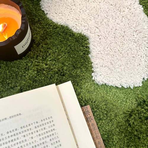 不规则苔藓绿色毯客厅茶FZB几地毯室地垫加毛绒卧床边毯浴室吸厚