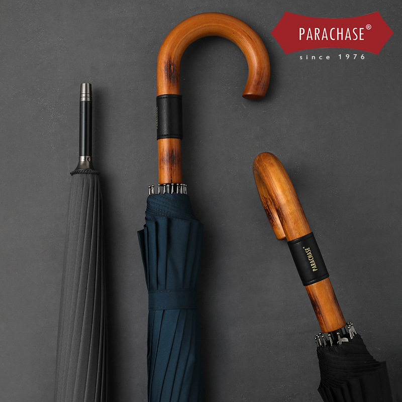 PARACHASE16骨自动长柄伞120cm双人实木广告商务伞礼品雨伞logo男