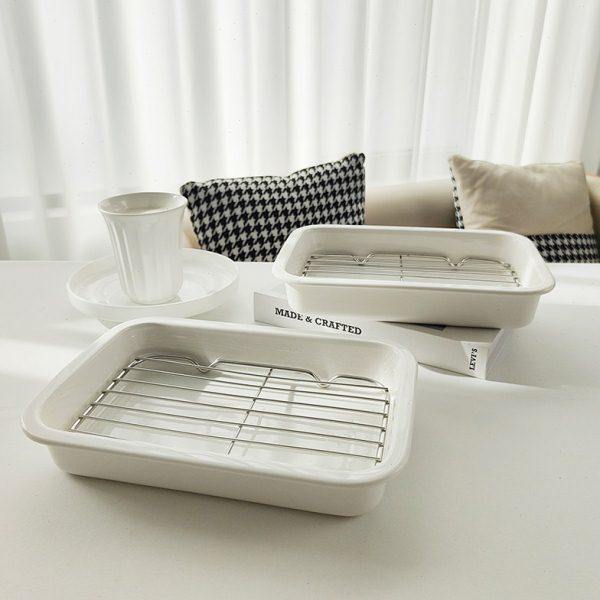 唯物生活韩式陶瓷烤盘烤箱微波炉烘培专用家用烤鱼烤肉控油沥油盘