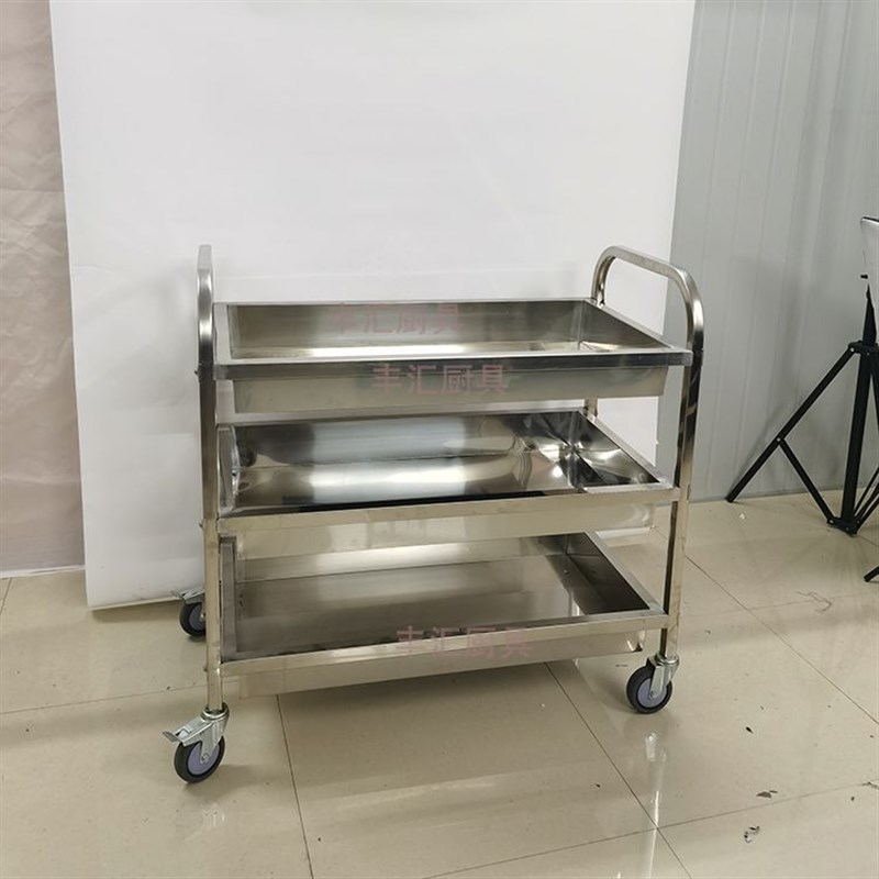 304加厚不锈钢收碗车餐盘收集车 厨房I移动小推车摆摊餐饮新款餐