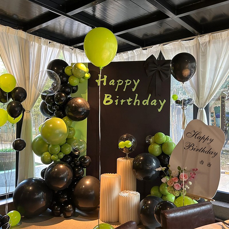 生日场景布置装饰背景墙女孩男生x黑绿色18岁20岁仪式kt板气球派