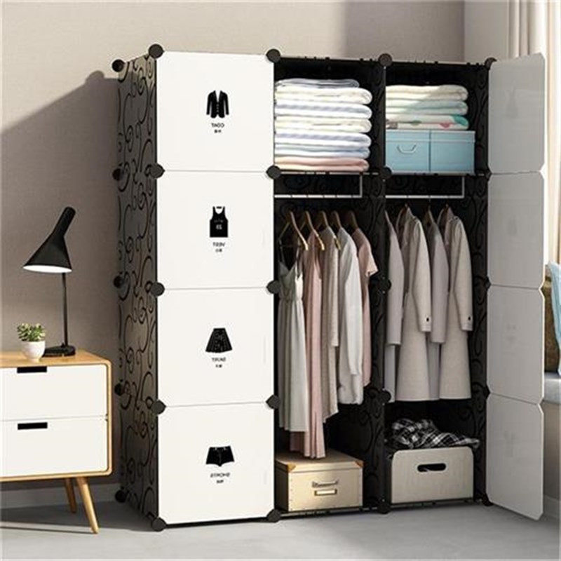 简易衣柜组装现代简约家用卧室挂衣橱储物收纳柜子塑料分层隔板