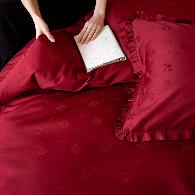 公主风婚庆四件套纯棉喜字提花被套红色喜庆结婚陪嫁床单床上用品