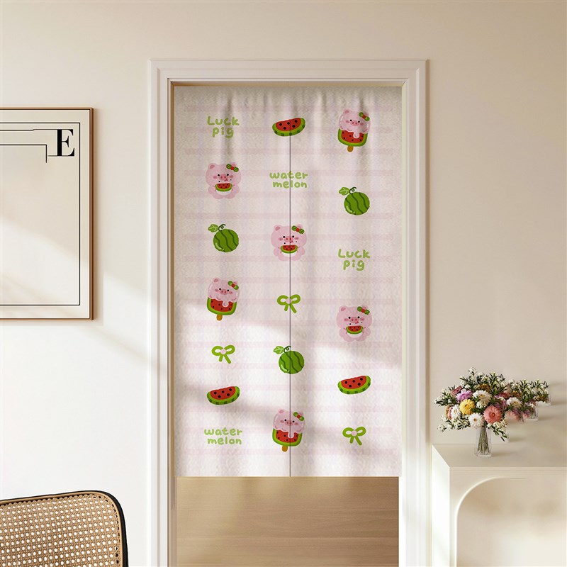 卡通绒布门帘家用房间半帘奶油风厨房卫生间隔断帘半截遮挡帘