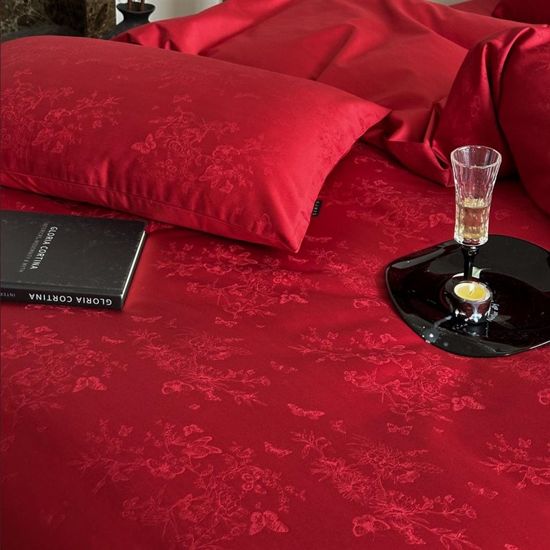 简约红色浪漫100支长绒棉全棉婚庆四件套纯棉被套结婚房床上用品