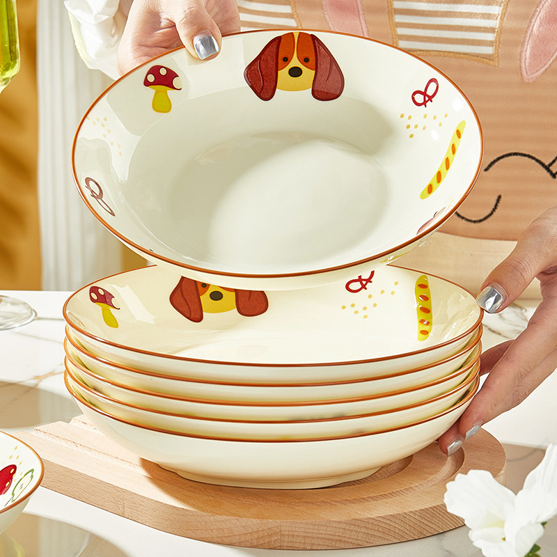 陶瓷盘子菜盘家用新款2025饭盘套装10个高颜值卡通ins风餐具菜碗,餐饮具,盘,淘宝优惠券,粉丝福利购,淘宝优惠卷