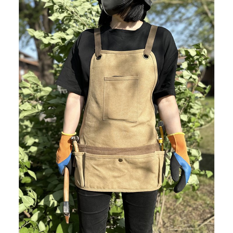 美式工装帆布围裙烧烤服酒吧咖啡店耐磨短款防污工作服定制logo