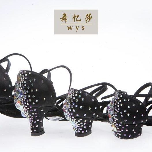 少儿拉丁舞鞋镶钻包邮拉丁舞鞋儿童女 带缎面钻   女童拉丁舞鞋