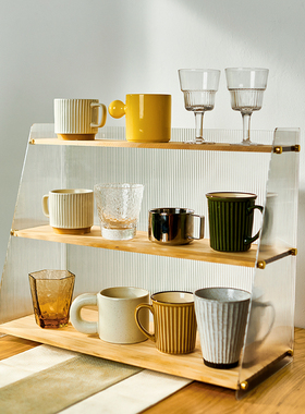 亚克力杯架置物架水吧台面水杯茶D杯架咖啡杯桌面收纳展示柜实木