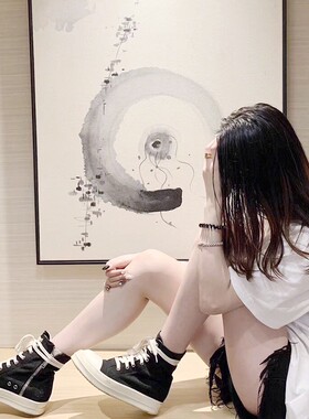 ro高帮鞋男帆布腊面主线厚底黑色五芒星情侣鞋夏季U潮鞋百搭短靴