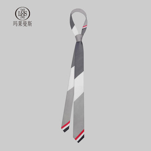 时尚领带男衬衫女学院风手打韩y版细窄灰白三色条纹职业小众设计