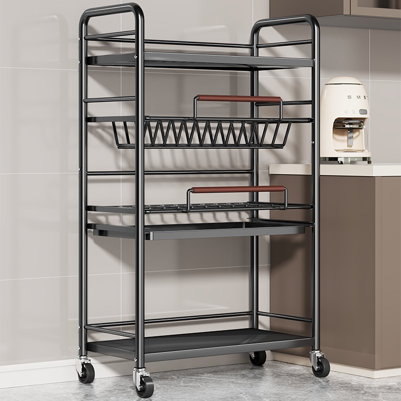 碗碟收纳架沥水碗架厨房锅架放碗置物架多层微波炉架子可移动推车