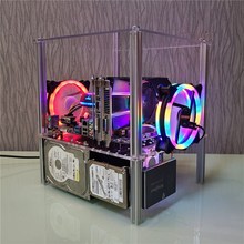 itx台式matx电脑机箱透明亚克力板玻璃全透atx简约开放式主板托架