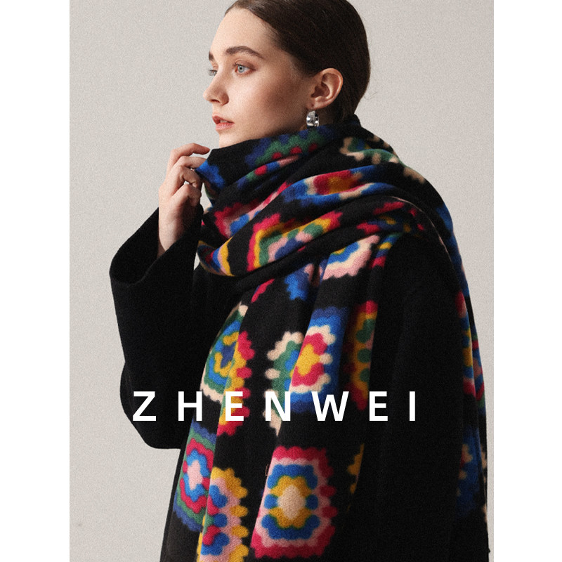 民族风围巾披肩两用女冬季2024新款空调房加厚保暖围脖高级感外搭