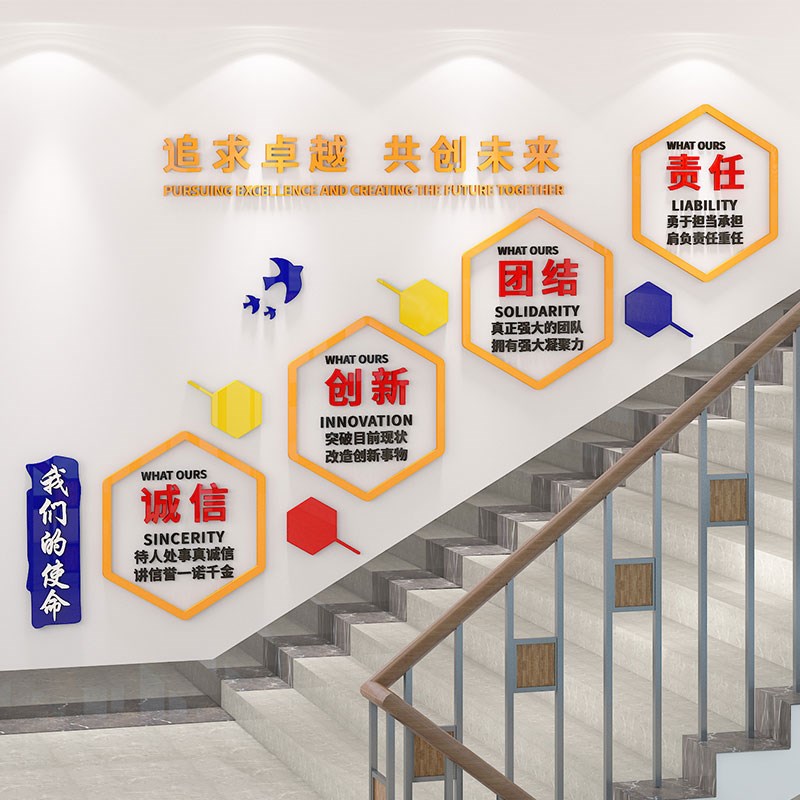 办公室氛围布置励志公司企业使命文化墙贴走廊楼梯墙面装饰高级感