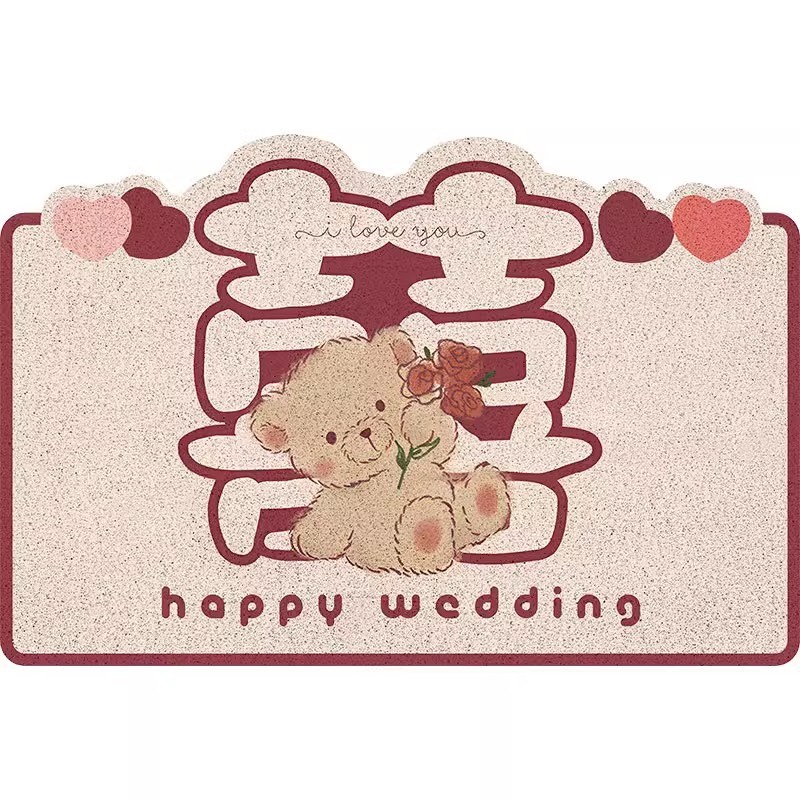 结婚地垫喜庆入户门门口脚垫子婚房布置新房装饰红色喜字门垫地毯