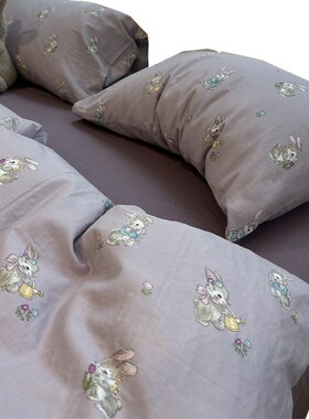 ins少女紫色小兔双层纱母婴级床上四件套全棉1.5m1.8米被套三件套