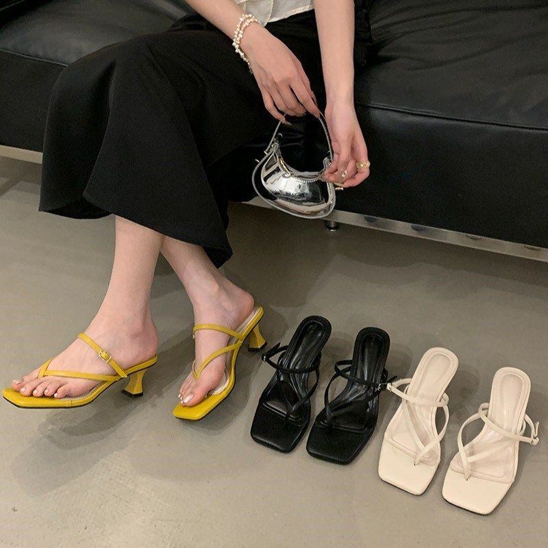 小众细带高跟人字拖2025夏季新款夹脚一字带外穿细跟猫跟凉拖鞋女,女鞋,包头拖,淘宝优惠券,粉丝福利购,淘宝优惠卷