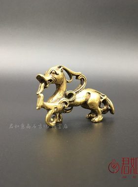 铜黄铜仿古器实心铜貔貅把件龙瑞兽图 摆件型做旧腾小摆件