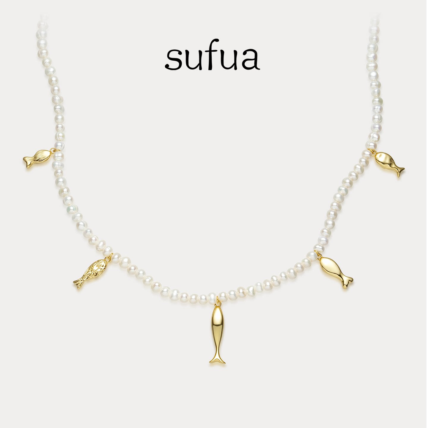 sufua小鱼金色锁骨链巴洛克珍珠