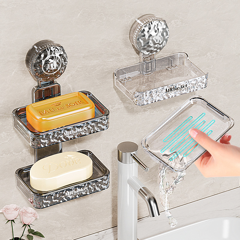 肥皂盒香皂沥水家用吸盘壁t挂式双层厕所2023新款置物架高颜值高