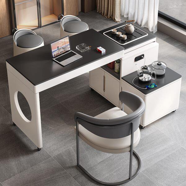 家用多功能可旋转移动伸缩茶台小户型阳台岩板茶桌椅组合岛台边柜