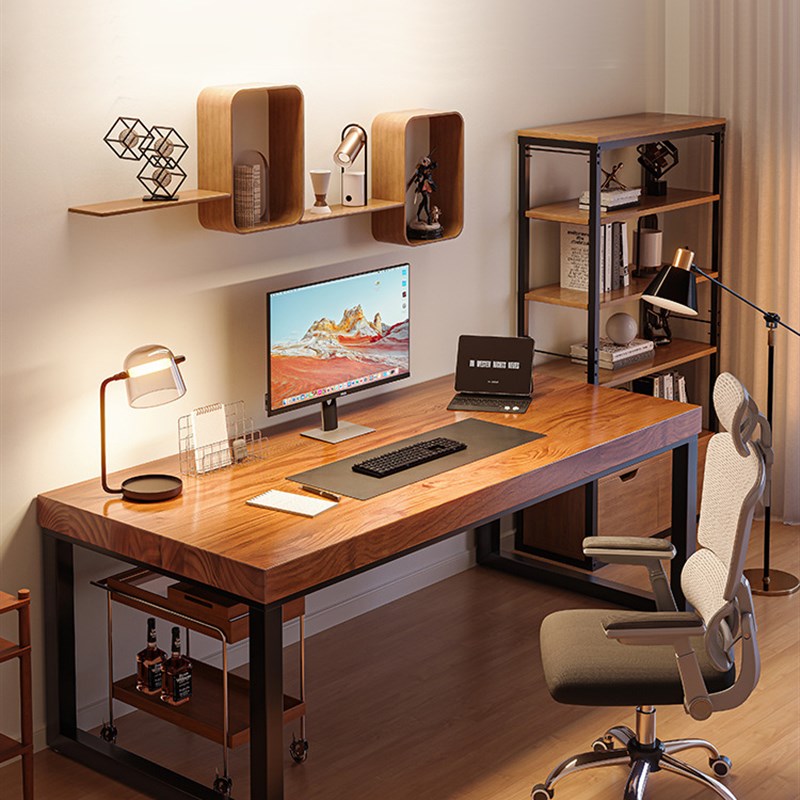 实木电脑桌台式双人书桌r卧室家用简约现代办公北欧loft桌子工作