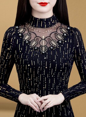 网纱打底衫女蕾丝秋冬202t4年新款内搭洋气长袖半高领时尚保暖05h