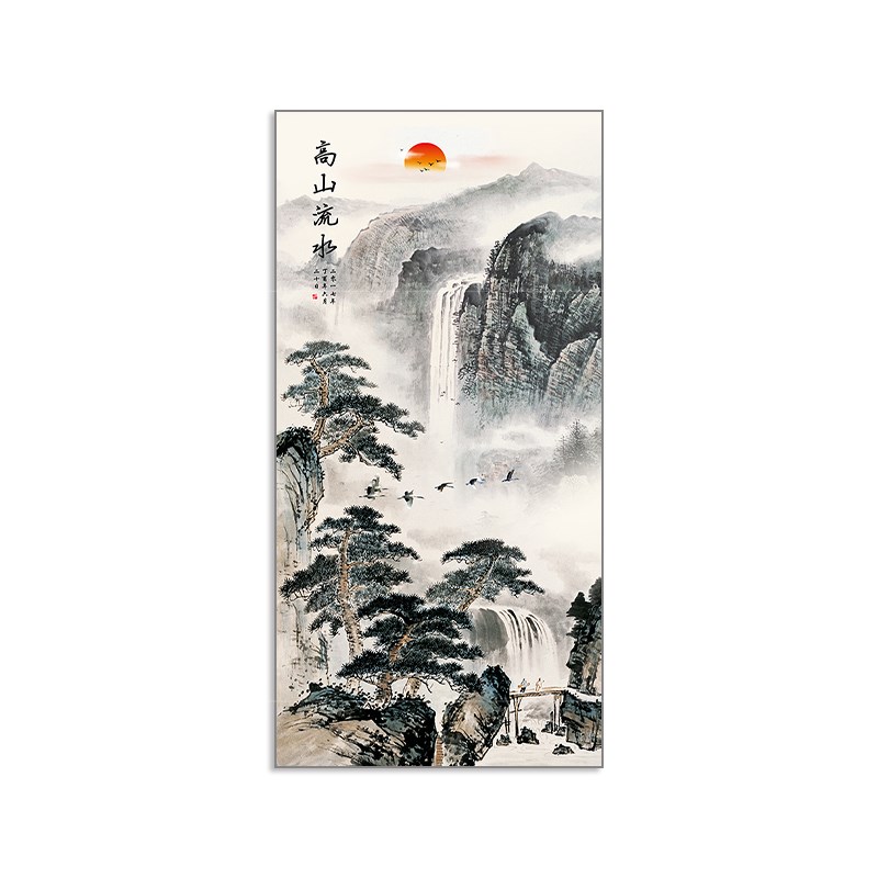 新中式屏风半透明纱画乔其纱玄关图纸隔断装饰圆形方形装饰画定制图片