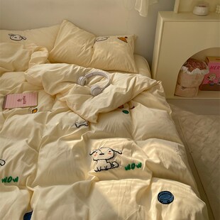 小白 ins少女春夏水洗棉四件套P可爱床单被套床上用品 站住 梨梦