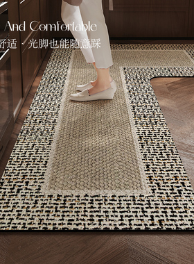 中古风高级厨房地垫吸水防油防滑防摔家用脚垫子可擦W免洗L形地毯